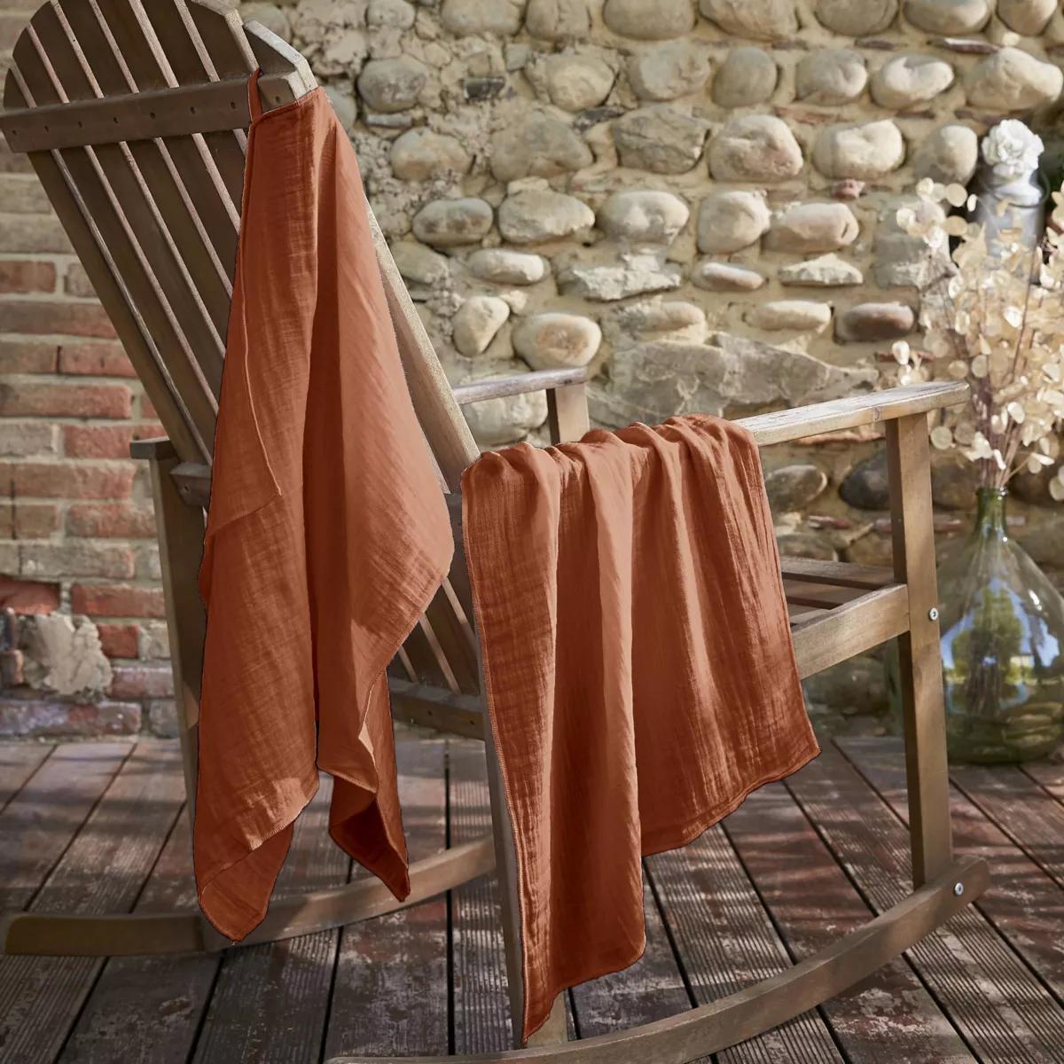 Lot de 2 essuie-mains gaze de coton (70 cm) Gaïa Terracotta 1