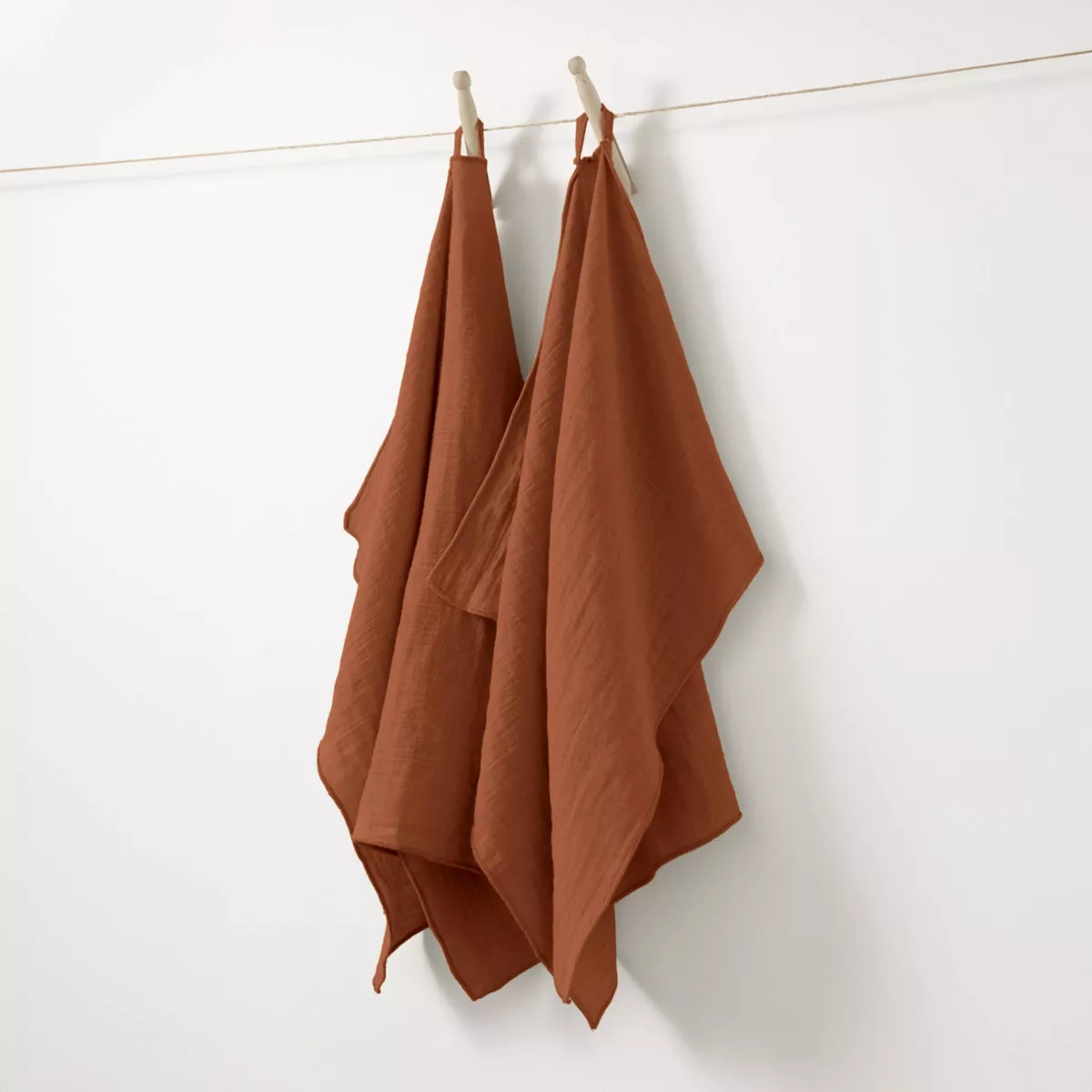 Lot de 2 essuie-mains gaze de coton (70 cm) Gaïa Terracotta