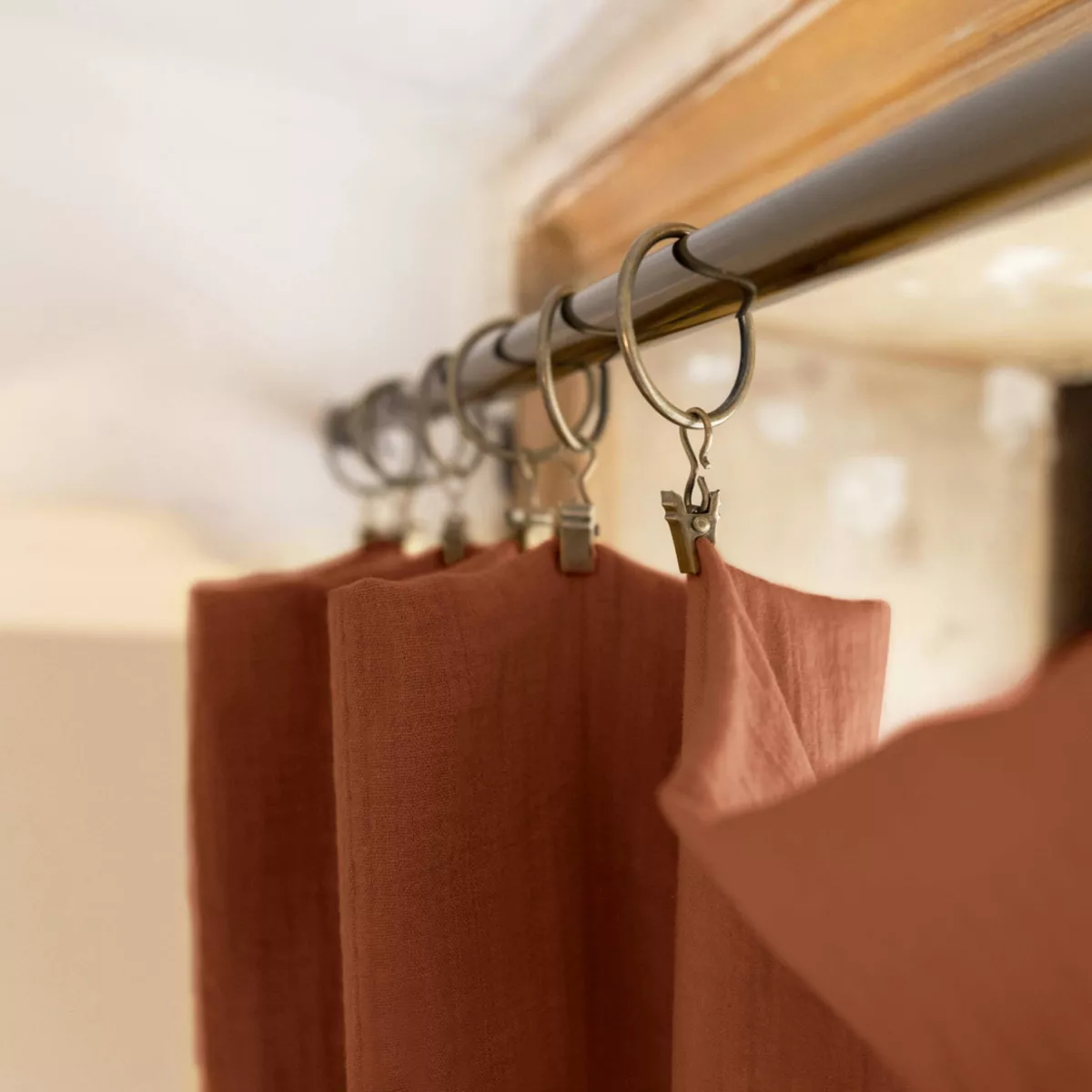 Rideau gaze de coton ajustable (280 x max 300 cm) Gaïa Terracotta