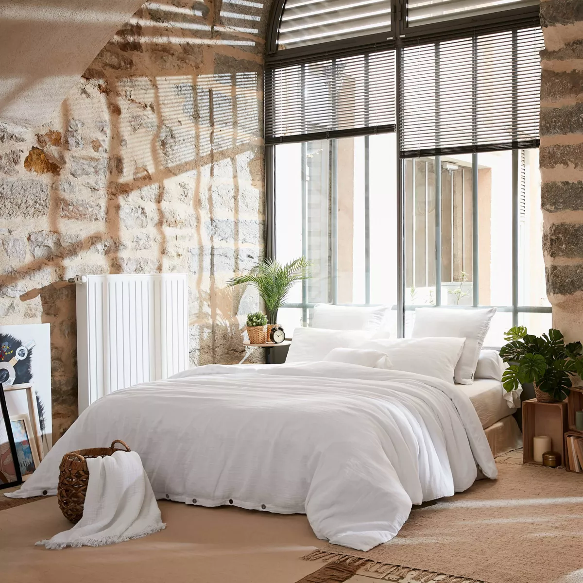 Drap plat gaze de coton (240 x 300 cm) Gaïa Blanc chantilly