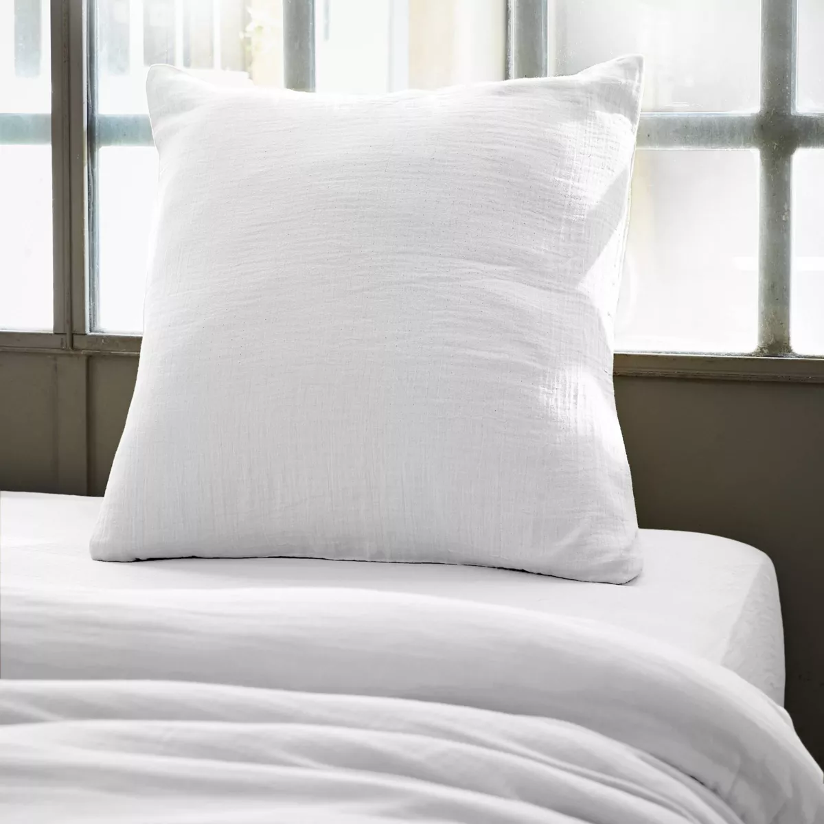 Quadratischer Kopfkissenbezug aus Baumwoll-Gaze (80 x 80 cm) Gaïa Weiß