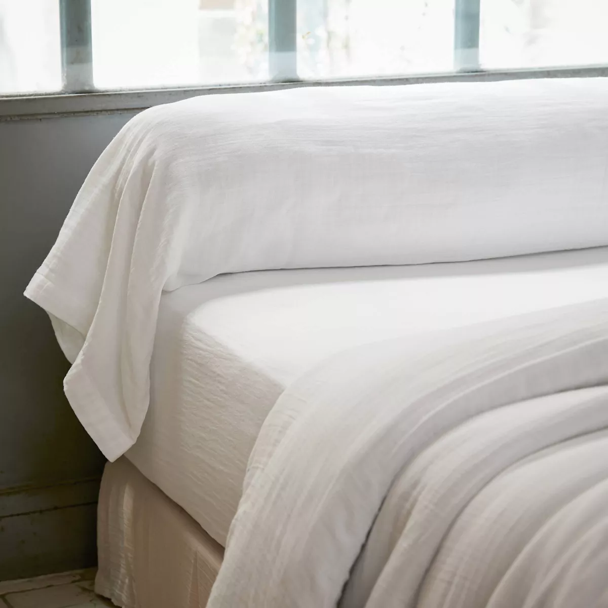 Taie de traversin gaze de coton (L185 cm) Gaïa Blanc chantilly 1