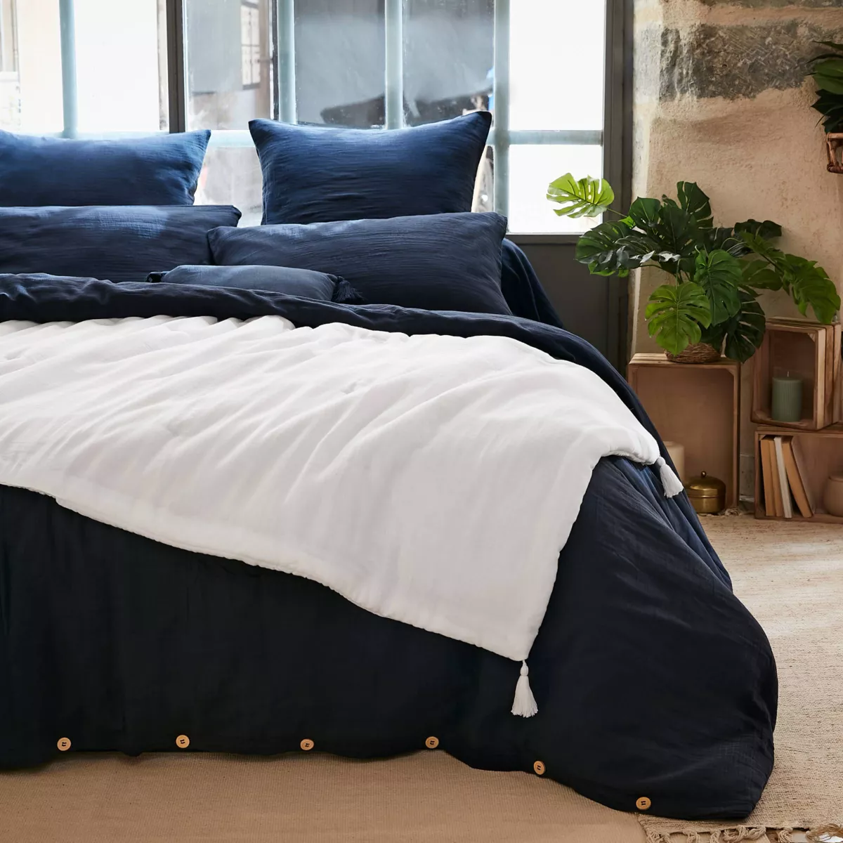 Edredon gaze de coton (90 x 200 cm) Gaïa Blanc chantilly 1