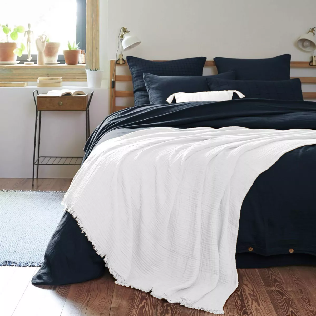 Plaid gaze de coton (220 cm) Gaïa Blanc chantilly 1