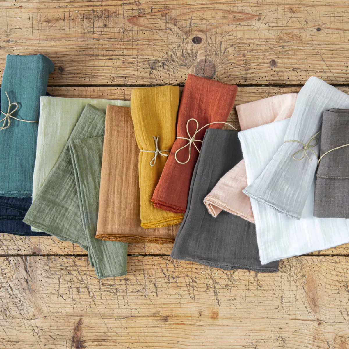 3er Set Musselin-Servietten (40 x 40 cm) Gaïa Weiß