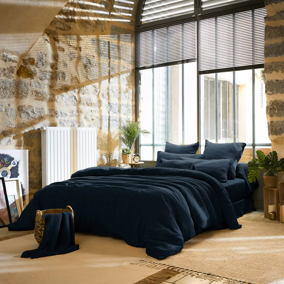 Housse de couette gaze de coton (260 x 240 cm) Gaïa Bleu nuit
