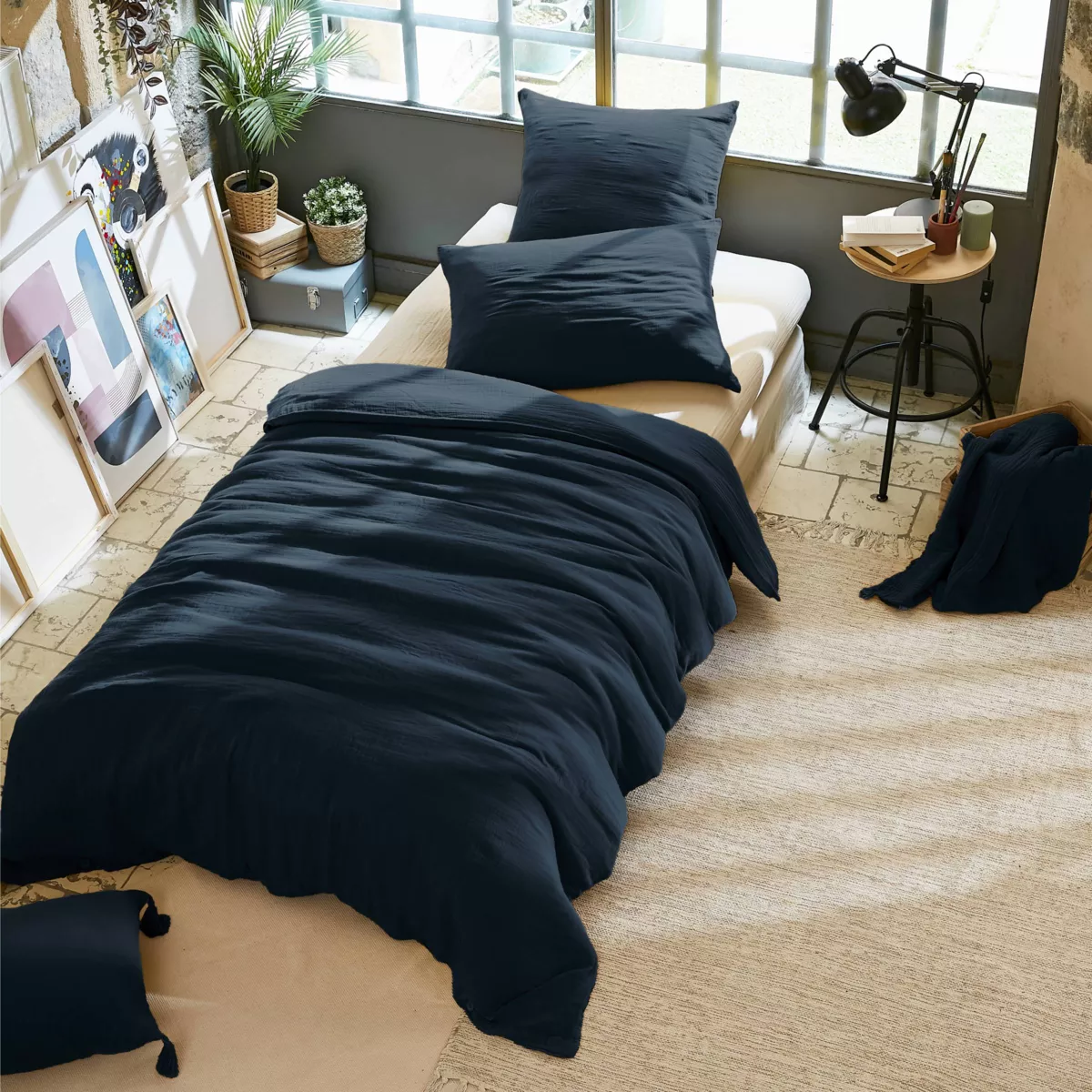 Copripiumino garza di cotone (140 cm) Gaïa Blu notte 1