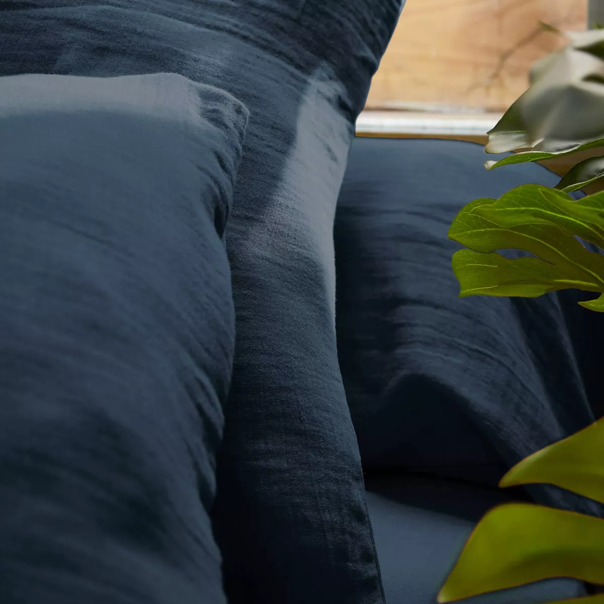 Drap plat gaze de coton (270 x 300 cm) Gaïa Bleu nuit