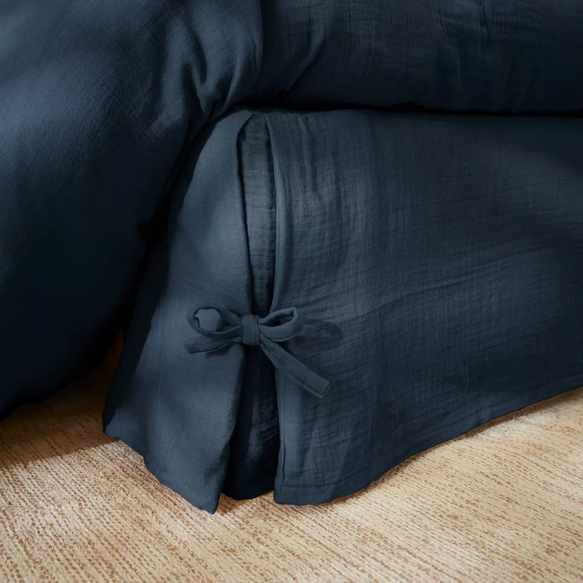 Cache-sommier Gaze de coton (140 x 190 cm) Gaïa Bleu nuit 2