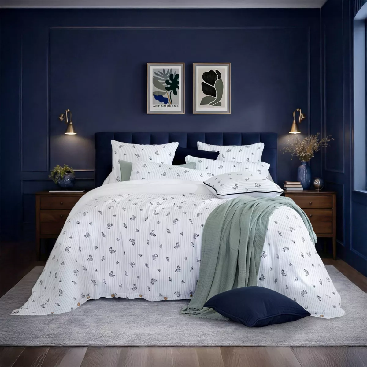 Copripiumino in garza di cotone reversibile (200 x 200 cm) Gaïa Iris Blu