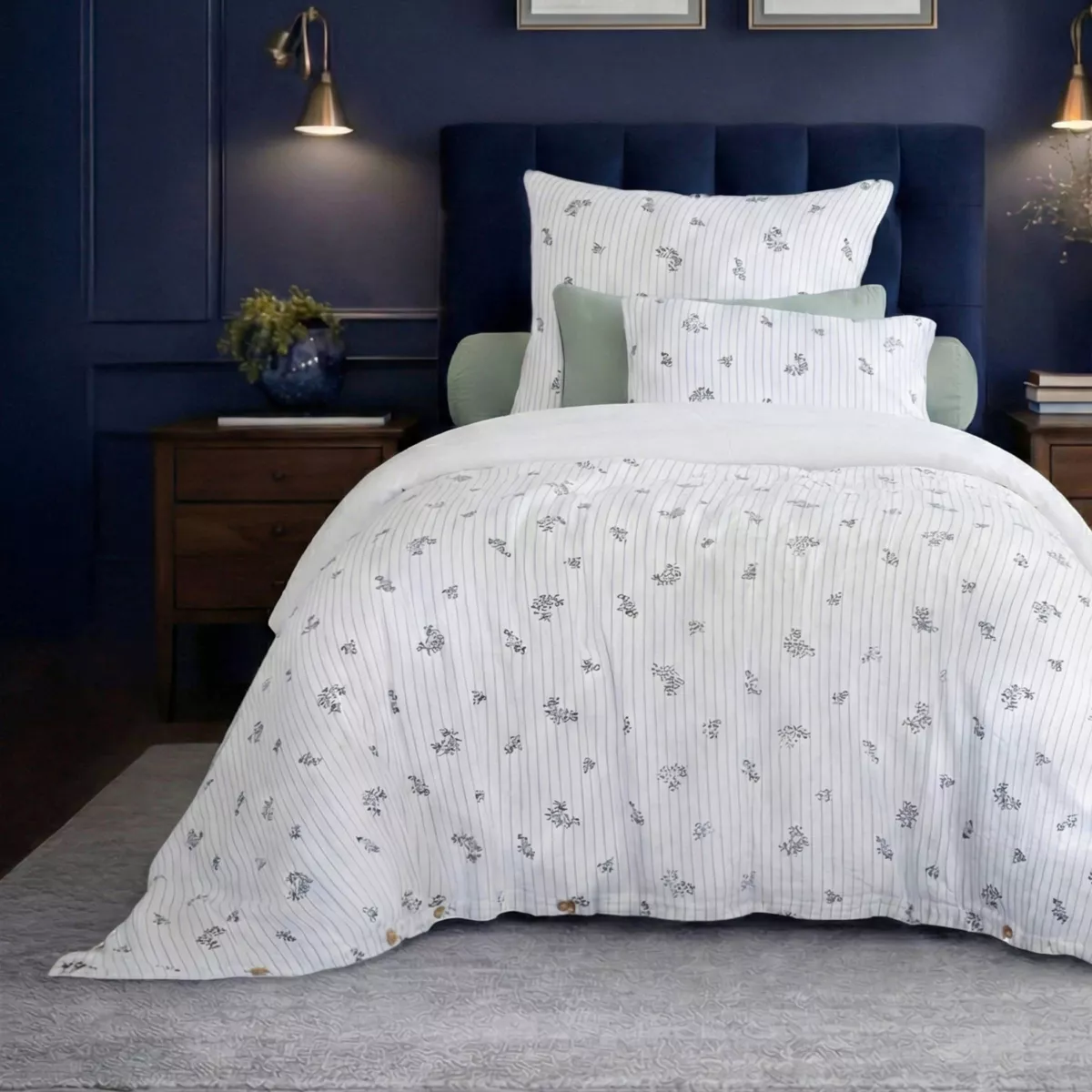 Copripiumino in garza di cotone reversibile (140 x 200 cm) Gaïa iris Blu