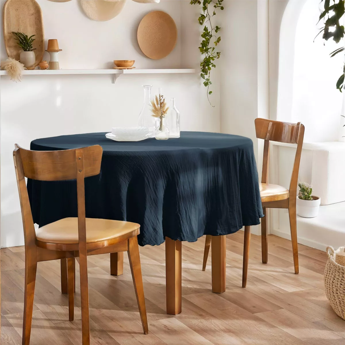 Nappe ronde (0) 180 cm Gaze de coton unie GAìA Minuit