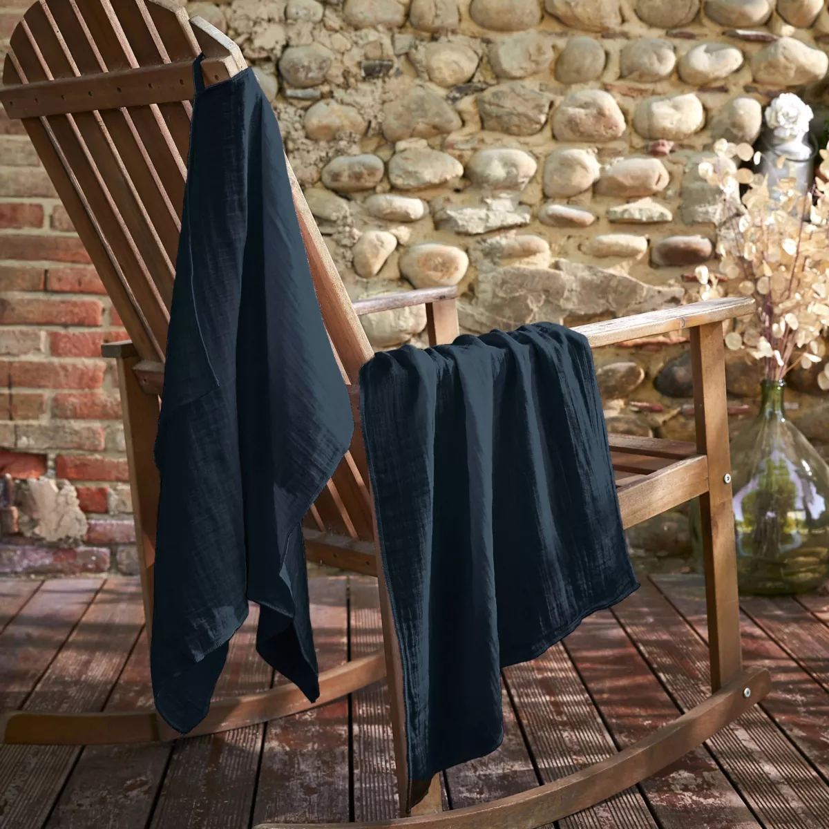 Lot de 2 essuie-mains gaze de coton (70 cm) Gaïa Bleu nuit 1