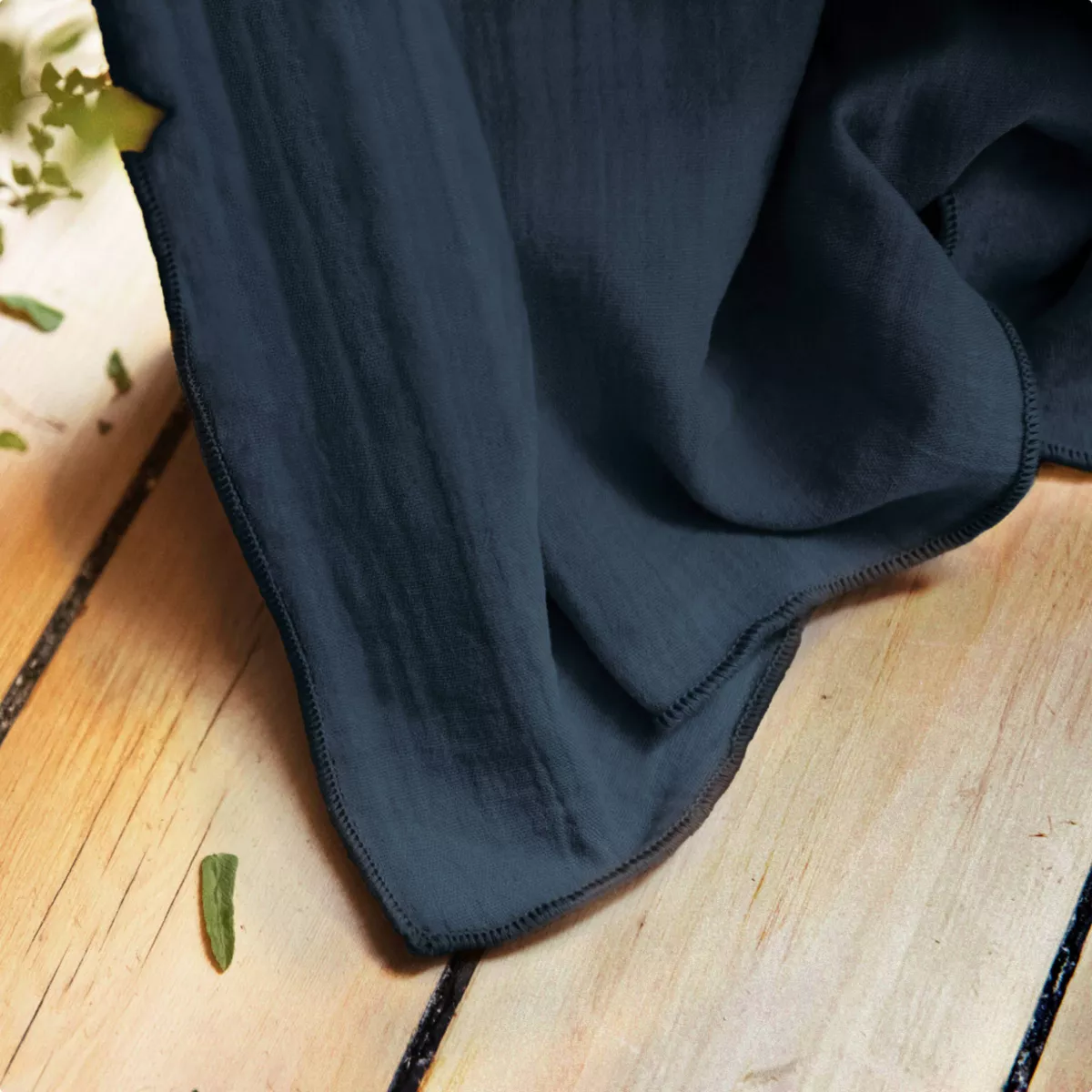 Cortina en gasa de algodón ajustable (140 x max 300 cm) Gaïa Azul noche