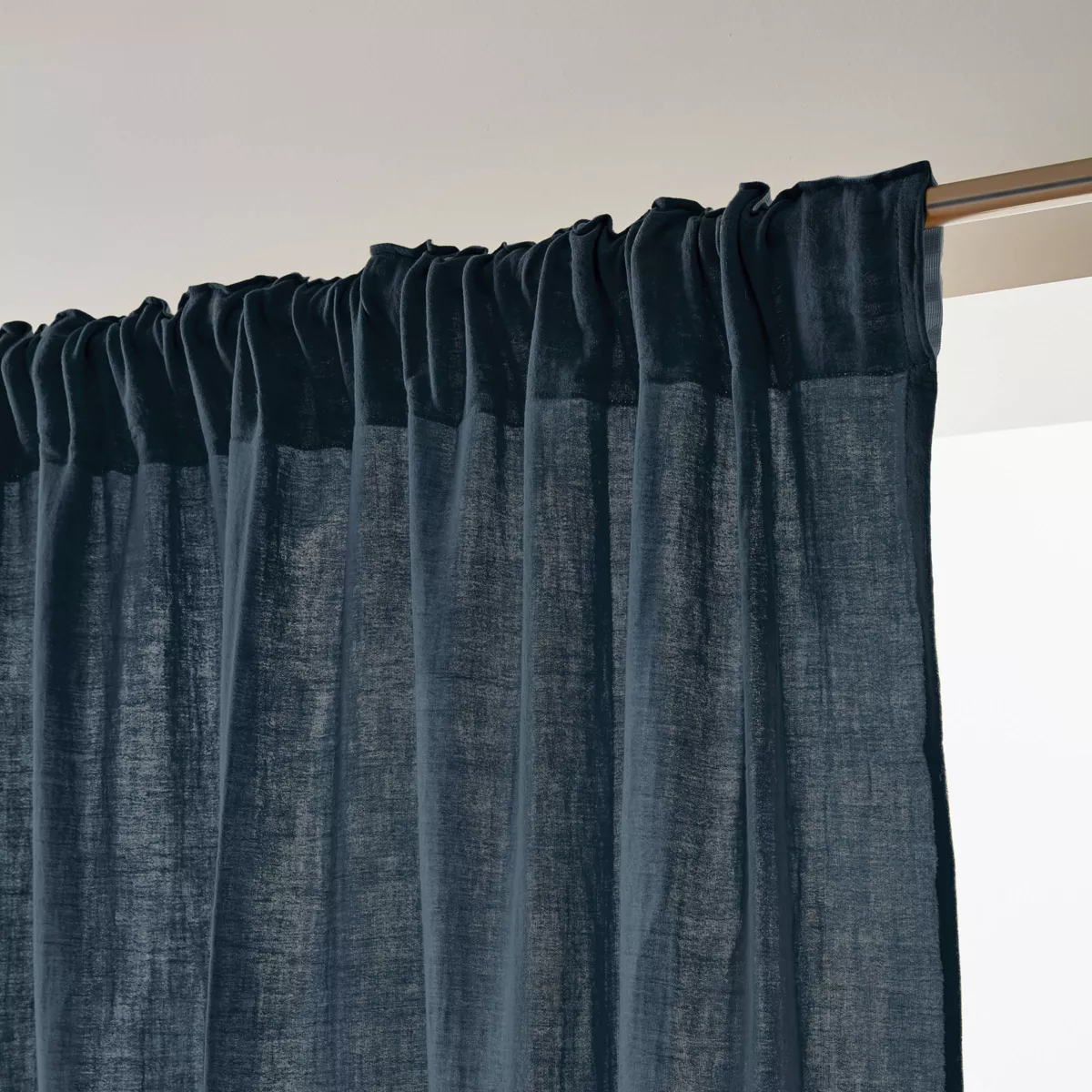 Rideau gaze de coton galon fronceur (140 x 240 cm) Gaïa Bleu nuit