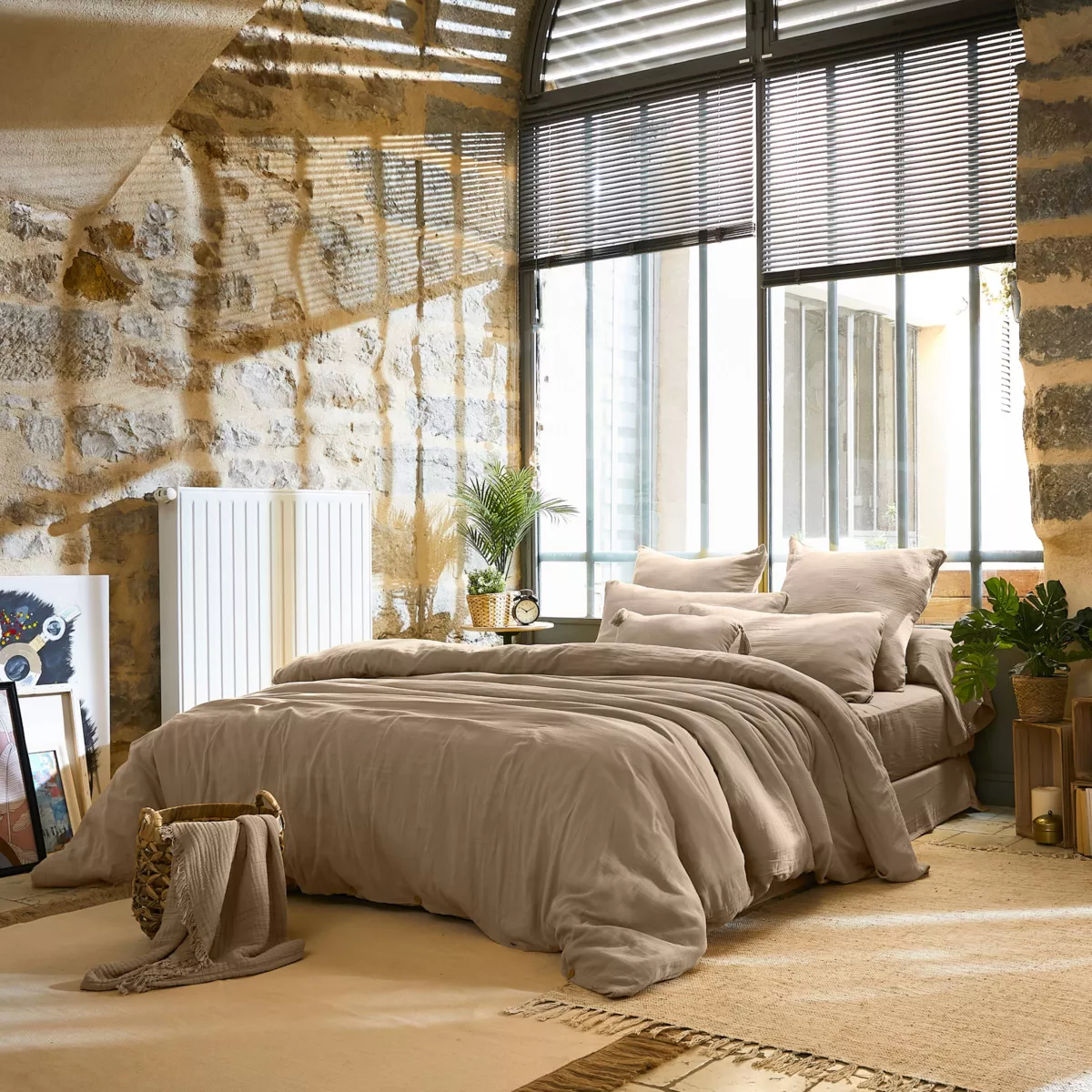 Musselin-Bettbezug (260 x 240 cm) Gaïa Hellbraun