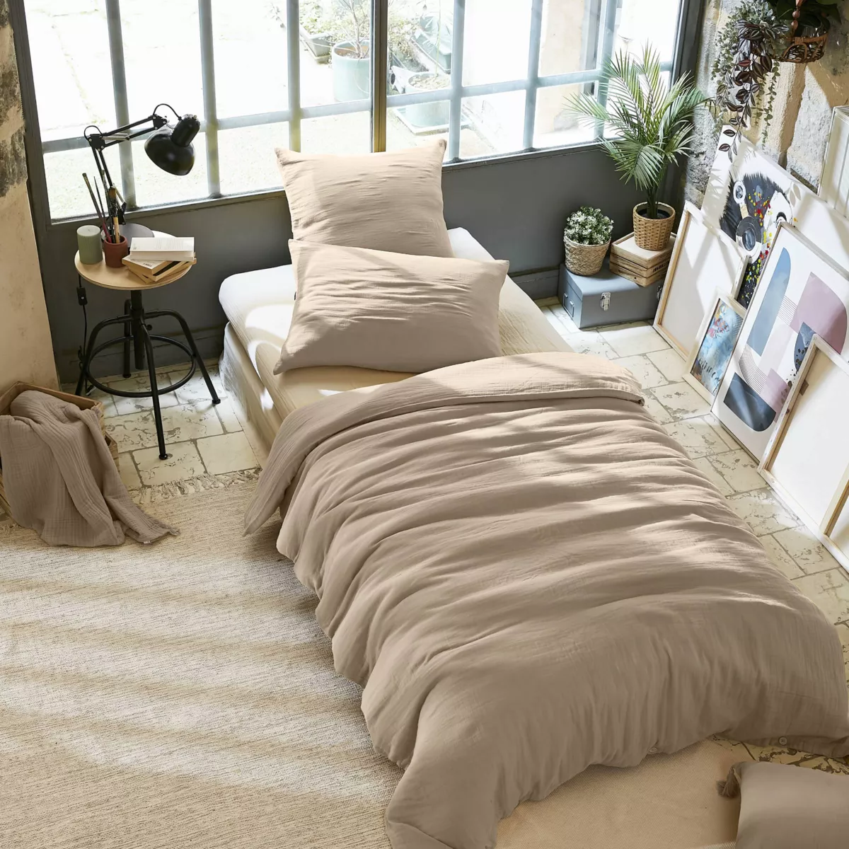 Funda nórdica de gasa de algodón (140 x 200 cm) Gaïa Marrón cuerda