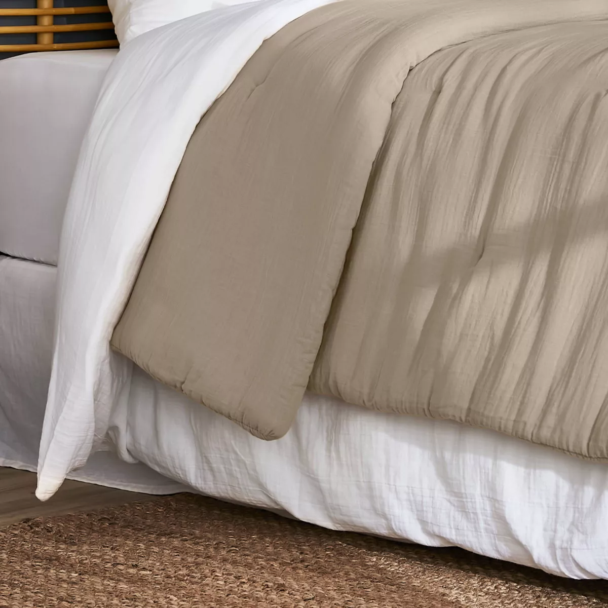 Gestikte katoenen gaas beddensprei (260 x 240 cm) Gaïa Bruin touw