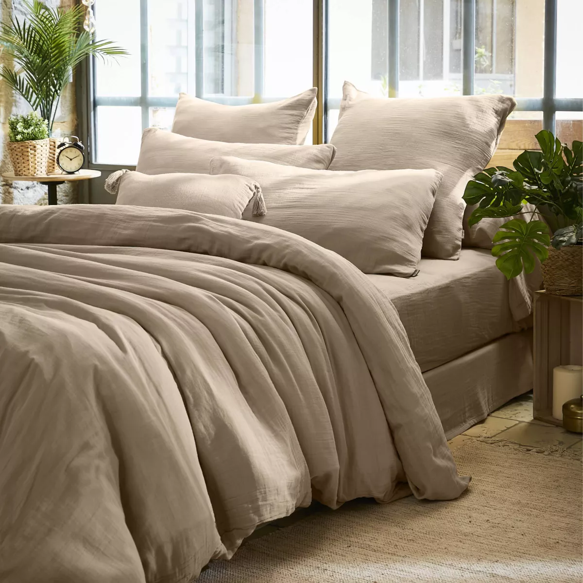 Rechteckiger Musselin-Kopfkissenbezug (50 x 80 cm) Gaïa Hellbraun