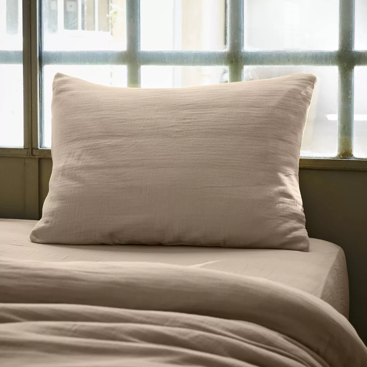 Rechteckiger Musselin-Kopfkissenbezug (50 x 70 cm) Gaïa Hellbraun