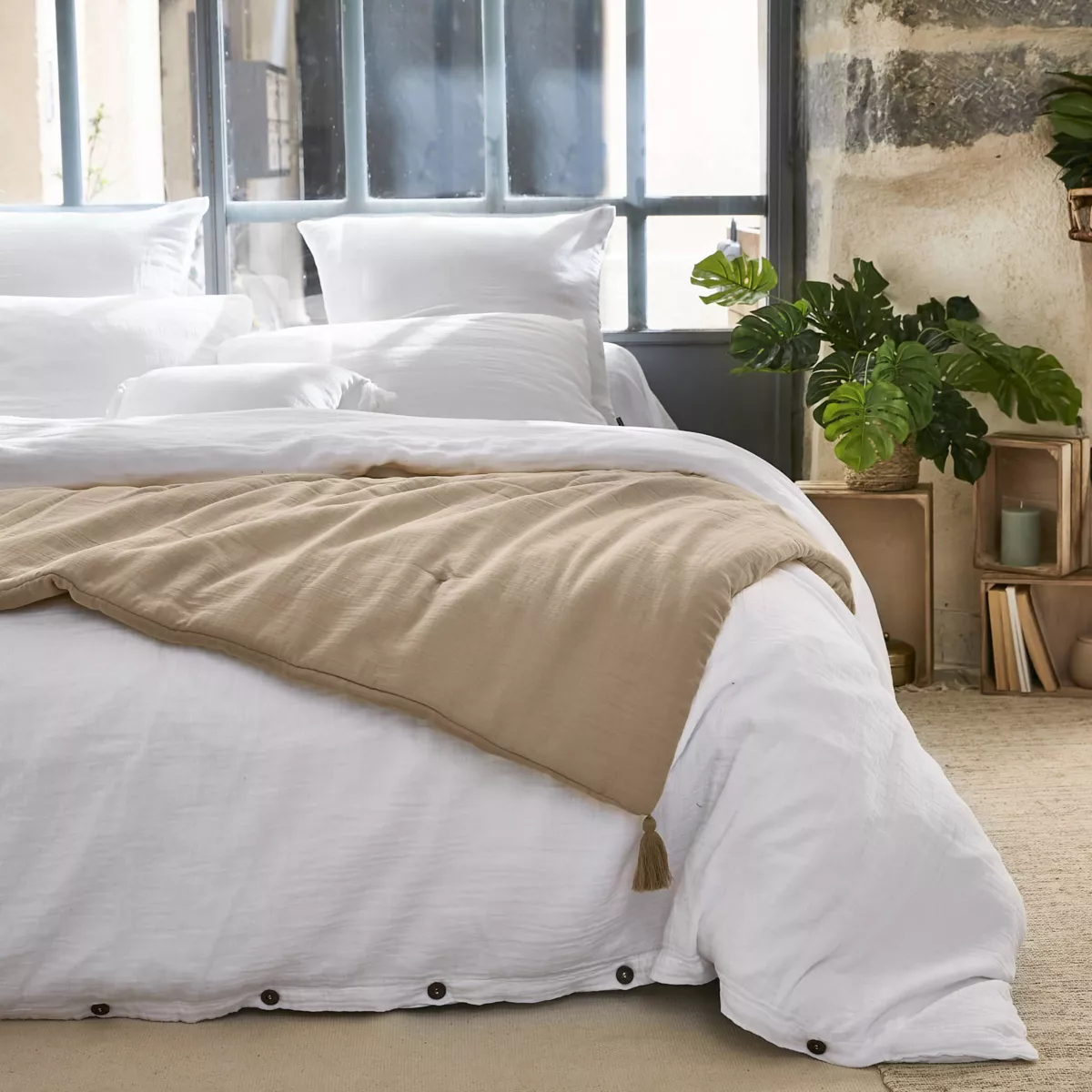 EM - Edredon 150 x 150 cm Gaze de coton unie GAìA Ficelle