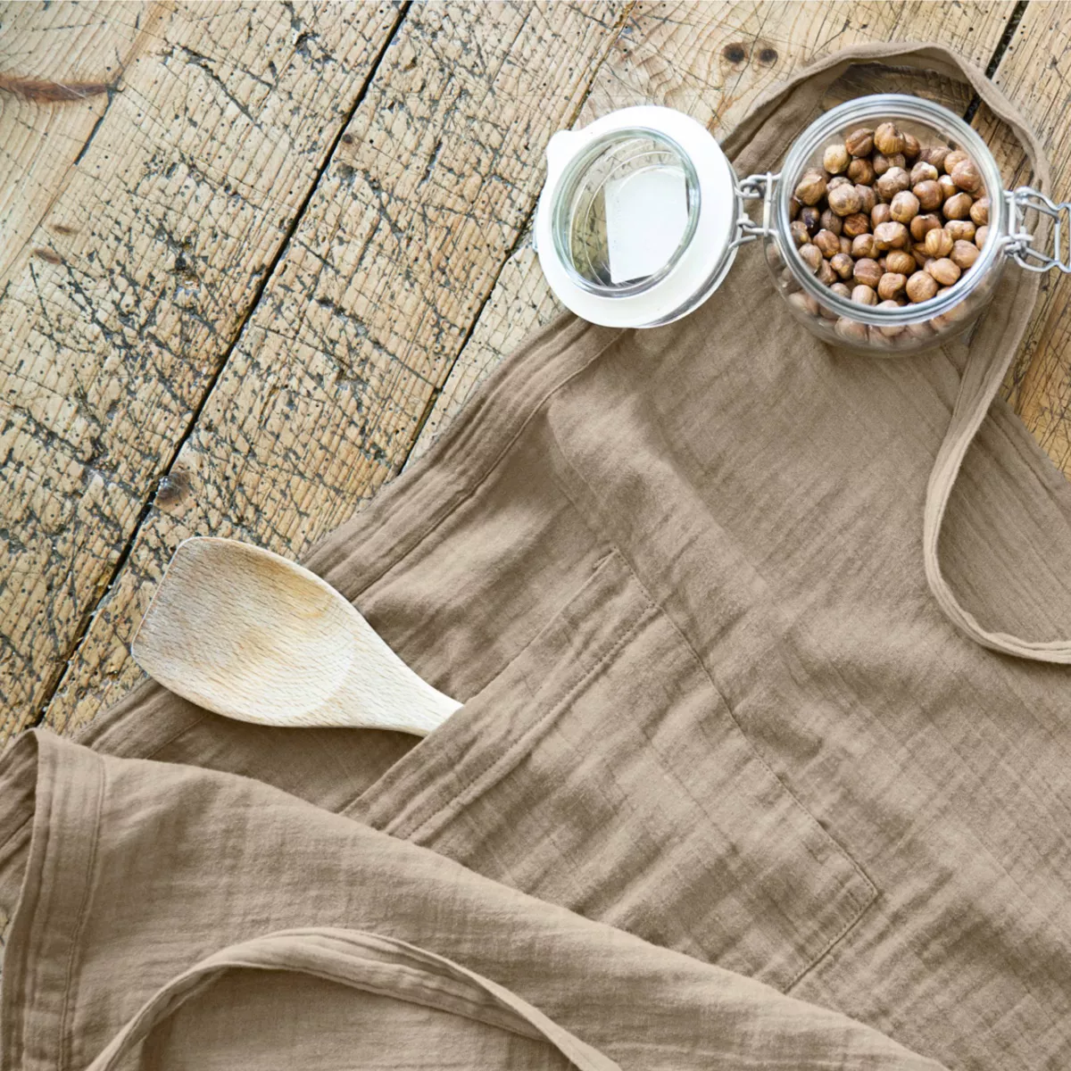 EM - Tablier serveur 45 x 80 cm Gaze de coton unie GAìA Ficelle