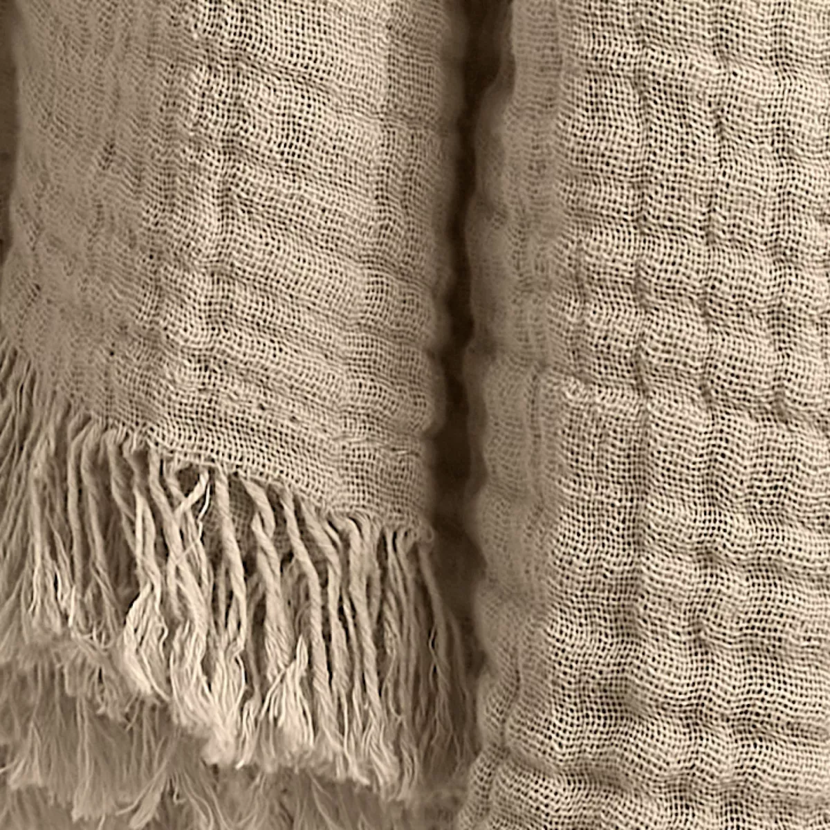 EM - Plaid ˆ franges 180 x 220 cm Gaze de coton unie GAìA Ficelle