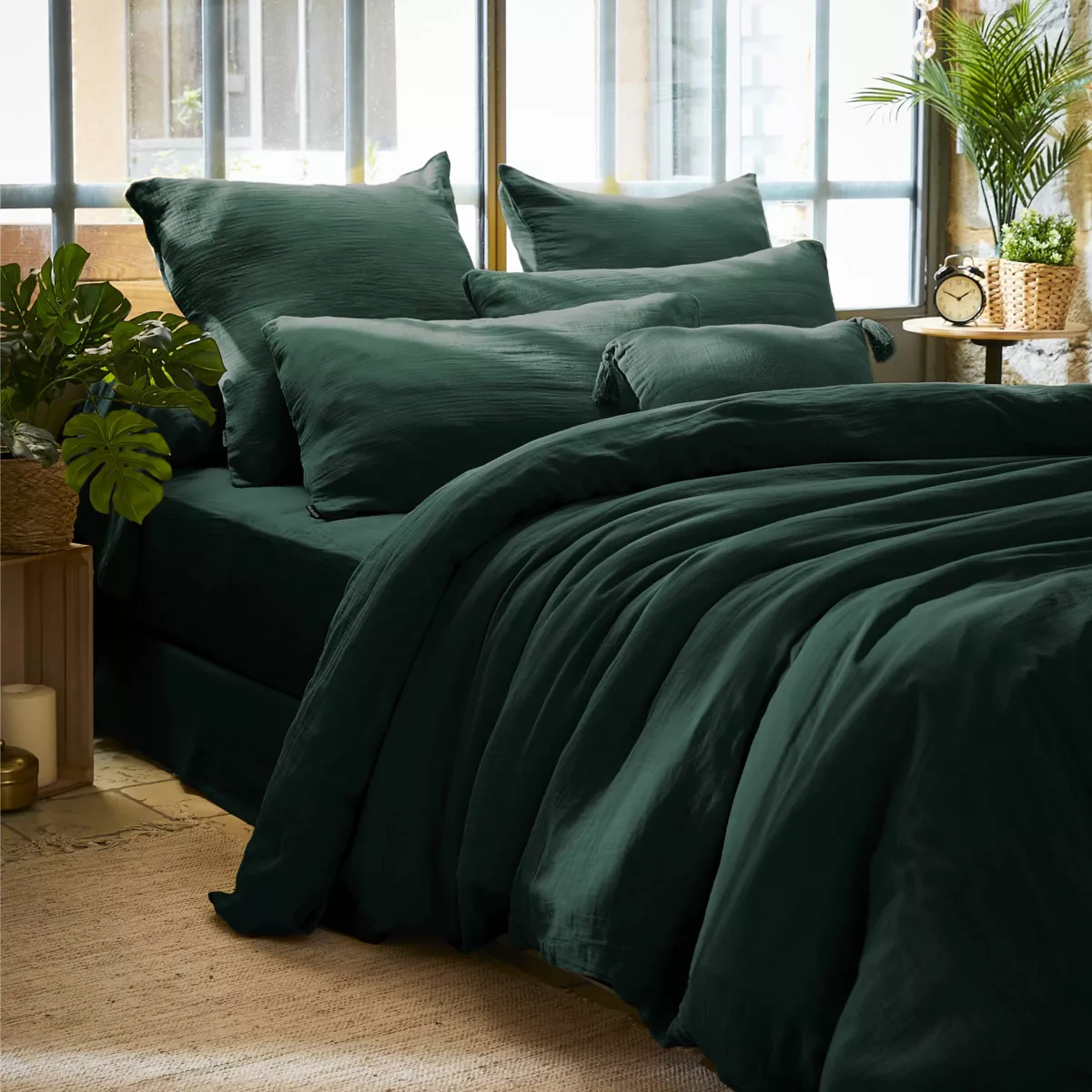 Funda de edredón de algodón gauze (200 x 200 cm) Gaïa Verde Pino