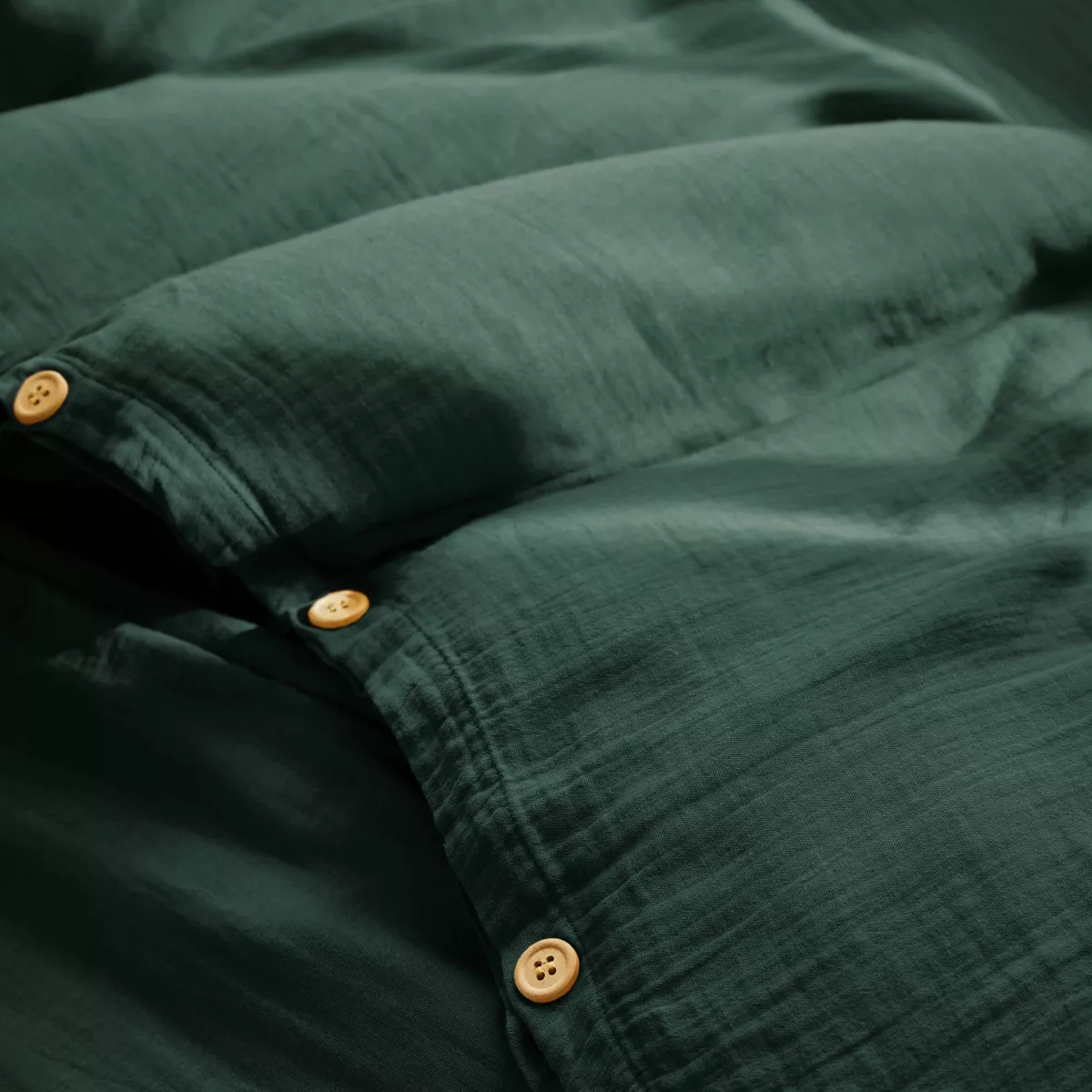 Baumwollgaze-Bettbezug (200 x 200 cm) Gaïa Tannengrün