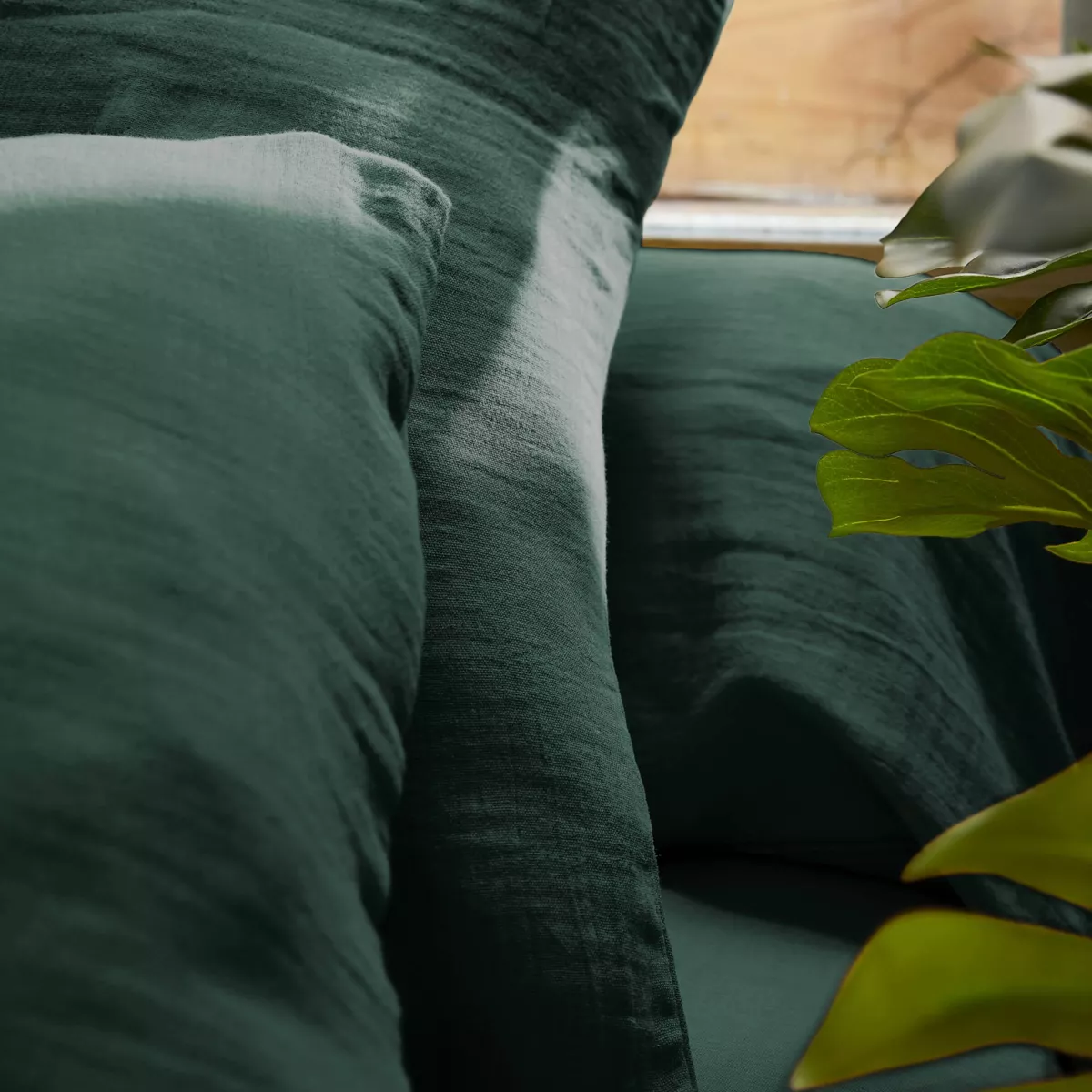 Baumwollgaze-Bettbezug (200 x 200 cm) Gaïa Tannengrün