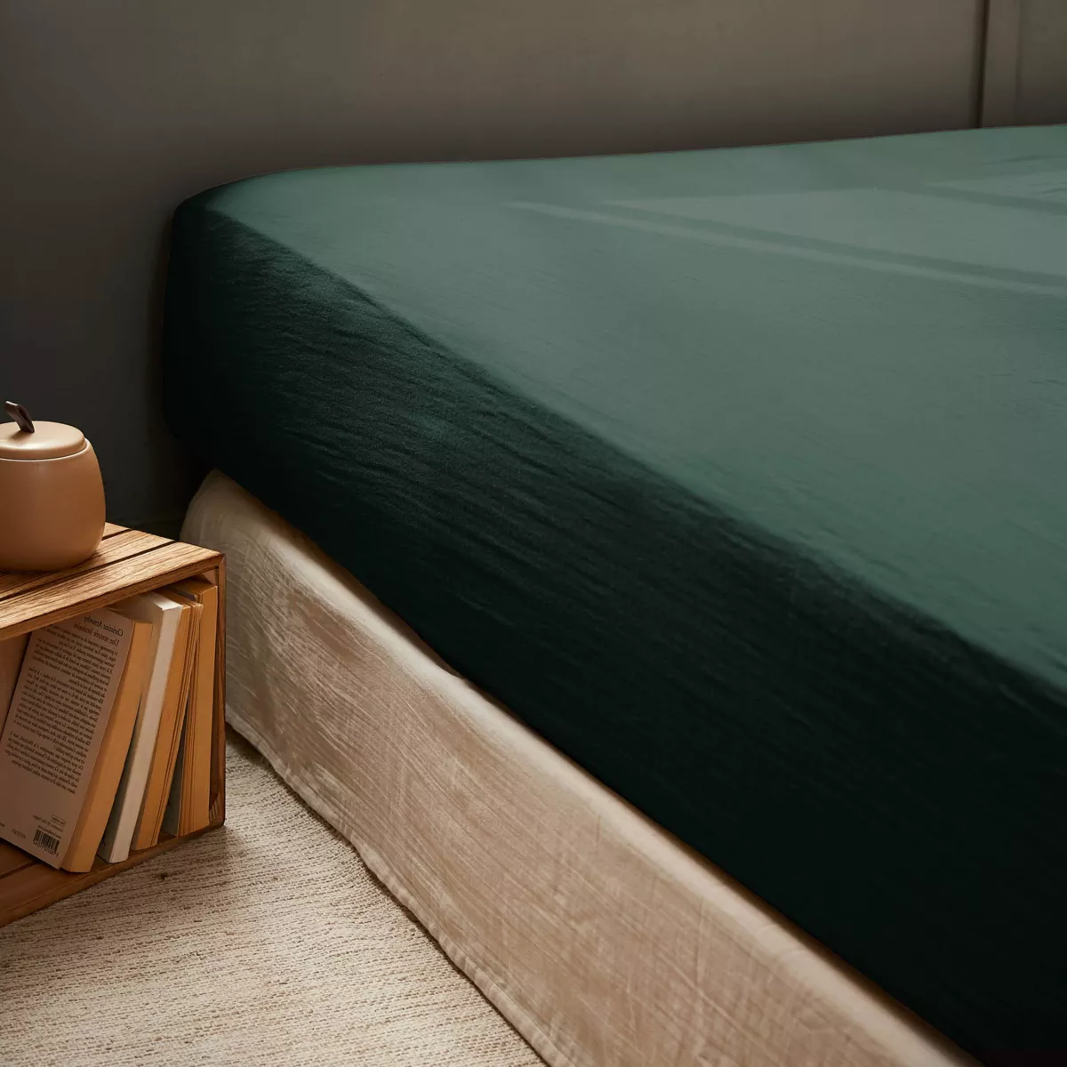 Drap housse gaze de coton (160 x 200 cm) Gaïa Vert sapin