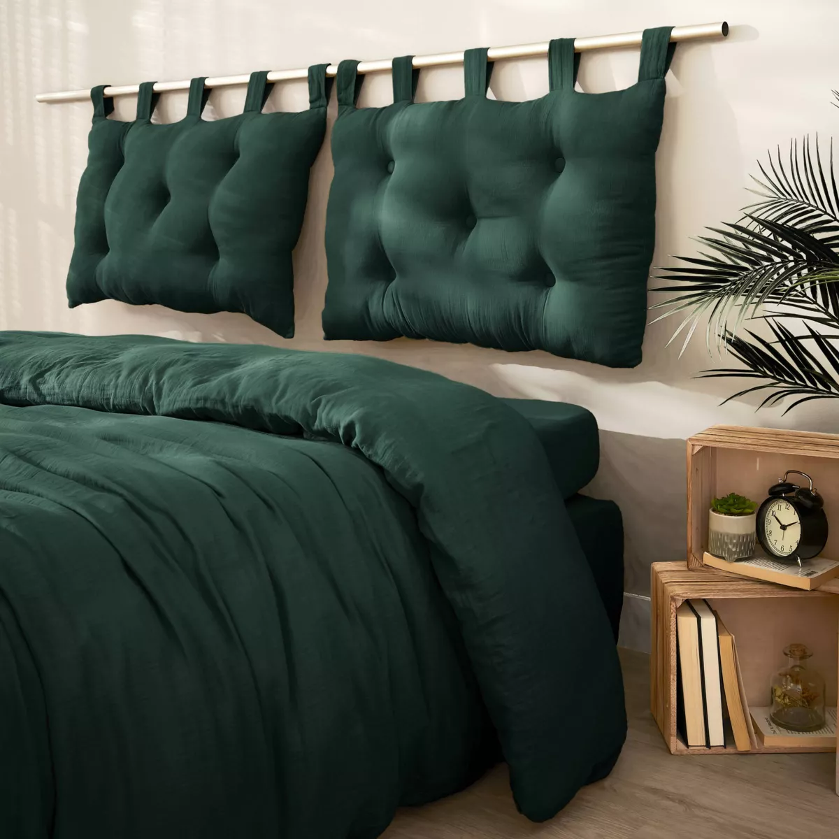 Tête de lit coussin gaze de coton (80 x 50 cm) Gaïa Vert sapin