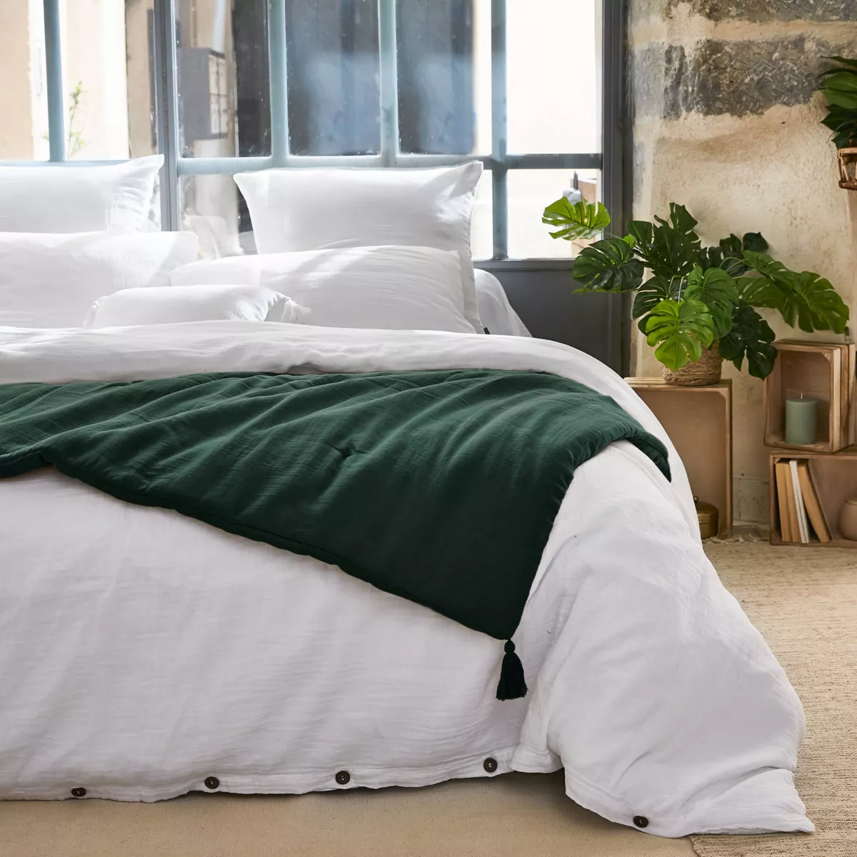 Édredon gaze de coton (150 x 150 cm) Gaïa Vert sapin