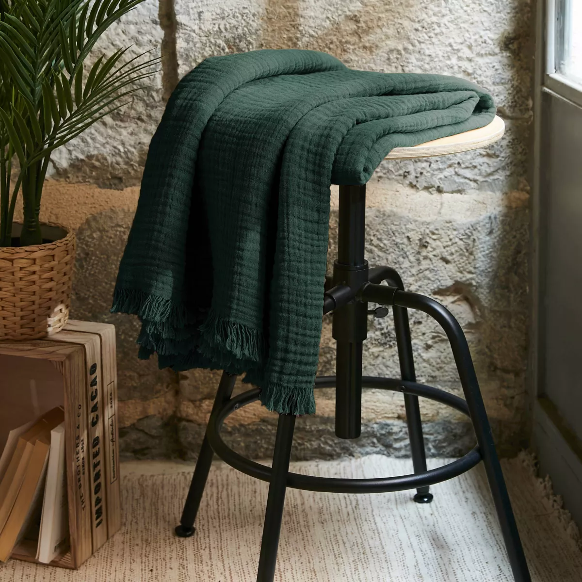 Plaid gaze de coton (130 x 160 cm) Gaïa Vert sapin