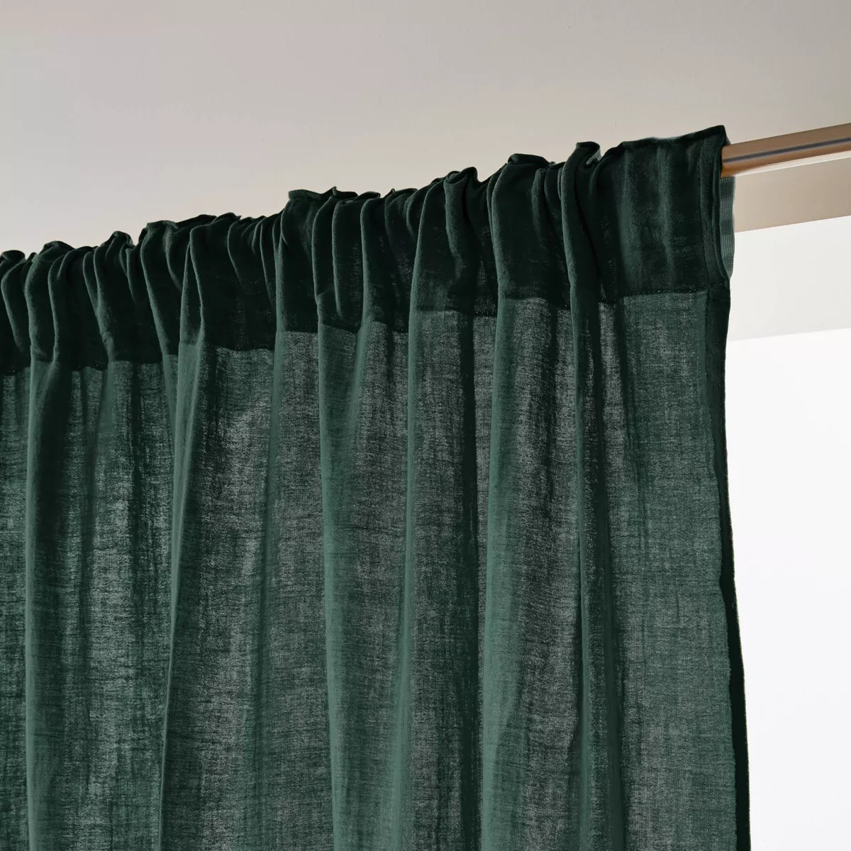Rideau gaze de coton galon fronceur (140 x 240 cm) Gaïa Vert sapin