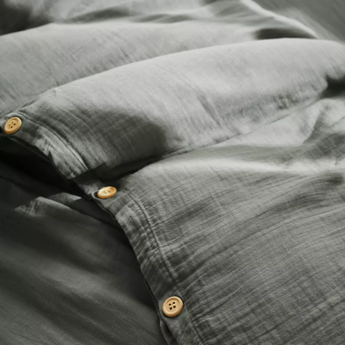 Housse de couette gaze de coton (260 cm) Gaïa Vert romarin 2