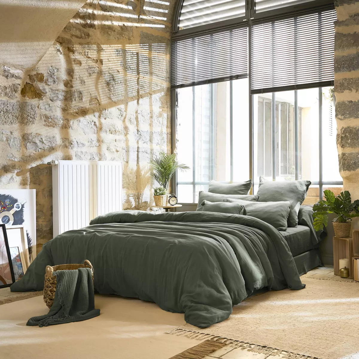 Housse de couette gaze de coton (200 cm) Gaïa Vert romarin