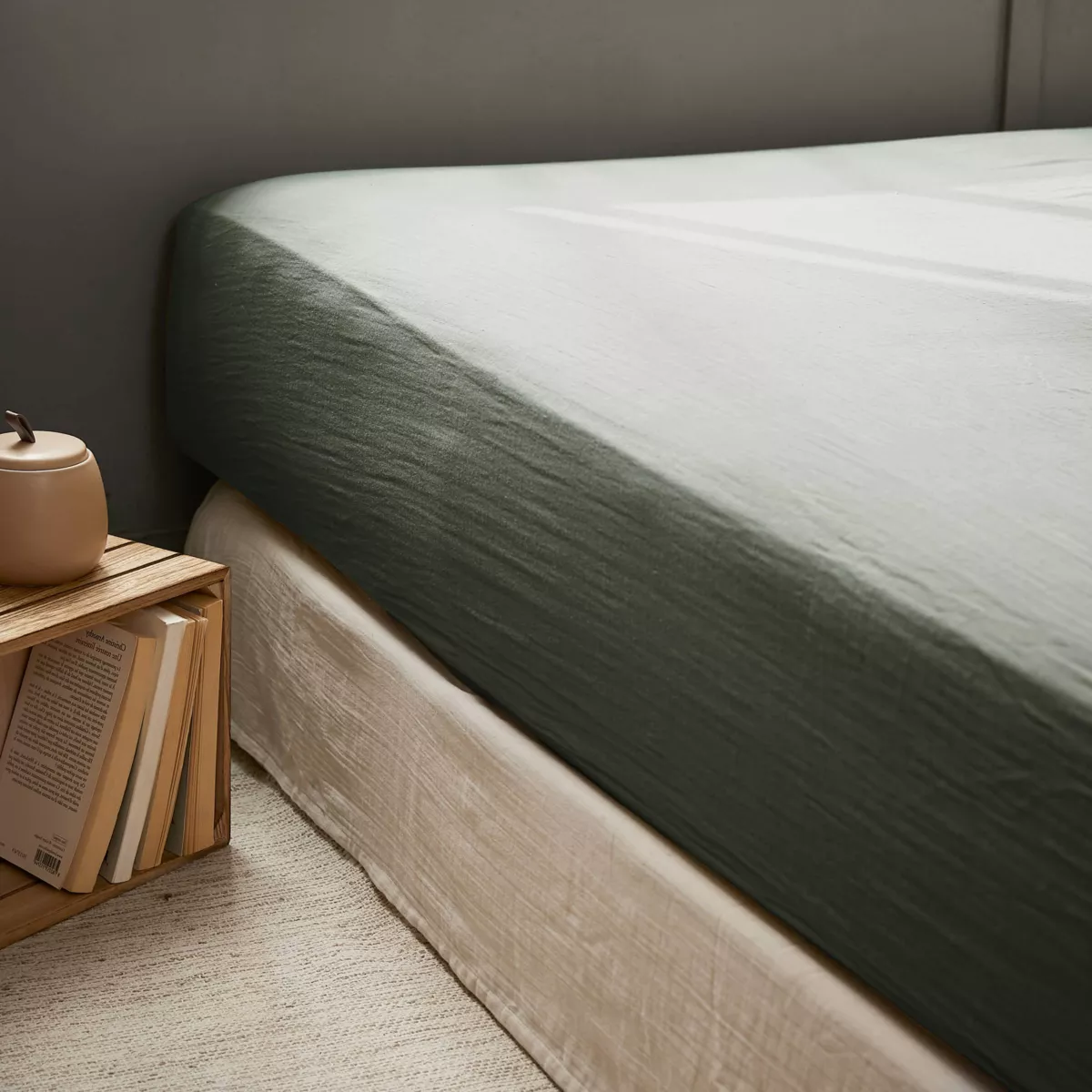 Lenzuolo con angoli di cotone (90 x 200 cm) Gaïa Verde rosmarino