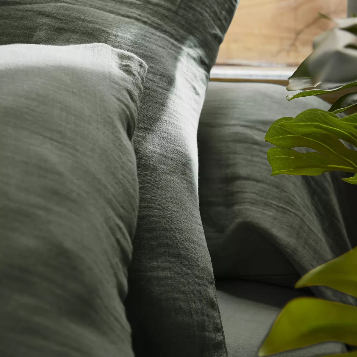 Drap housse gaze de coton (160 cm) Gaïa Vert romarin 4