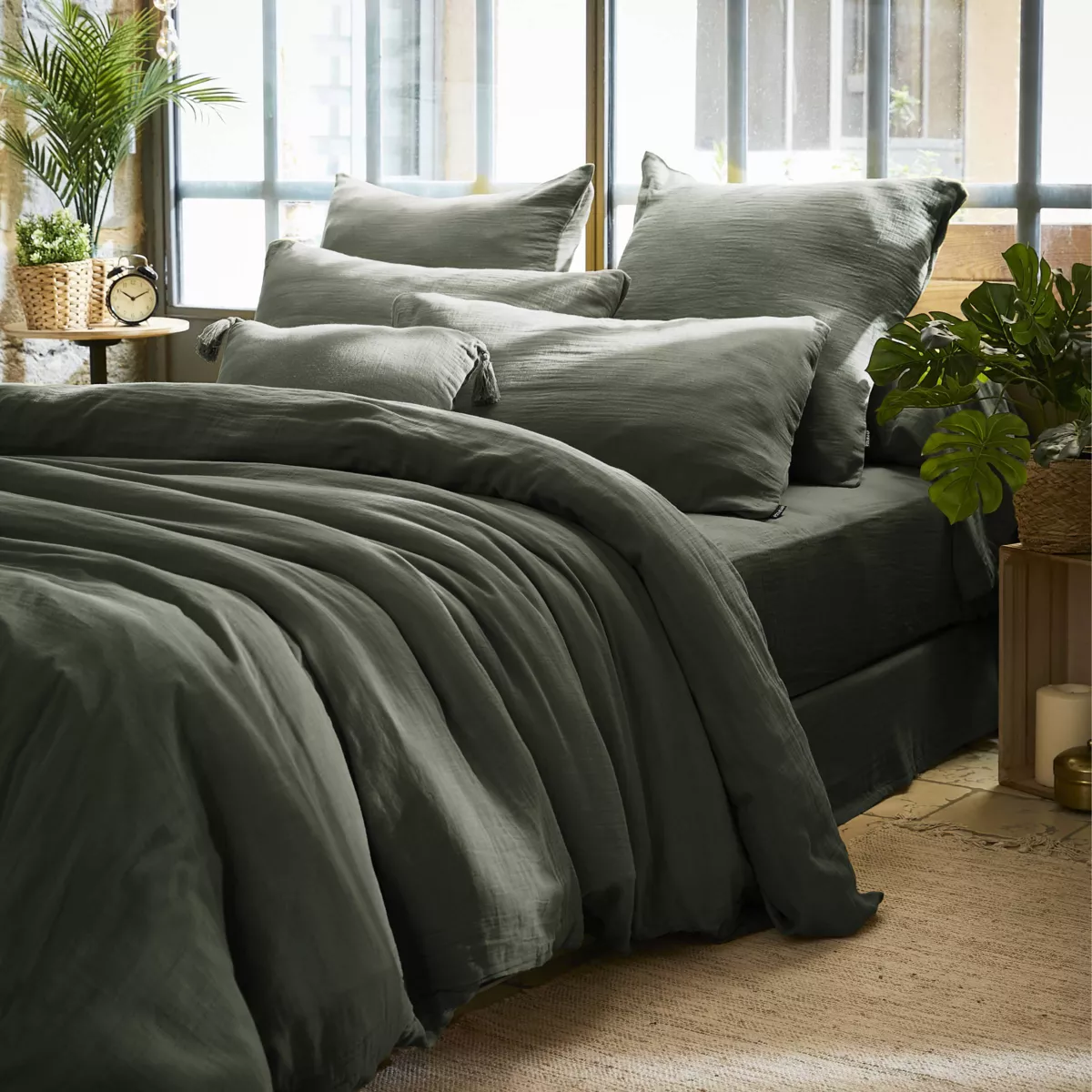 Kussensloop vierkant katoengaas (60 cm) Gaïa Rozemarijngroen