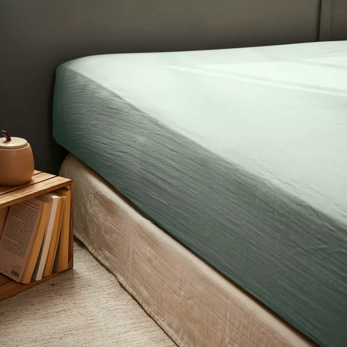 Drap housse gaze de coton (200 x 200 cm) Gaïa Vert eucalyptus