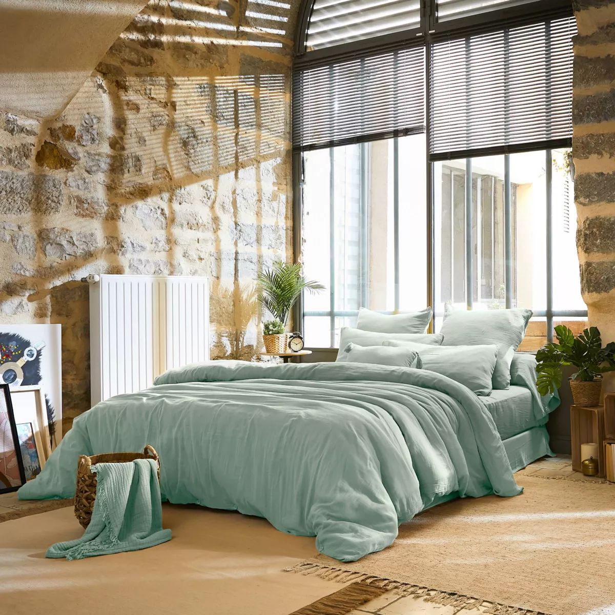 Lenzuolo superiore in garza di cotone (240 x 300 cm) Gaia Verde eucalipto