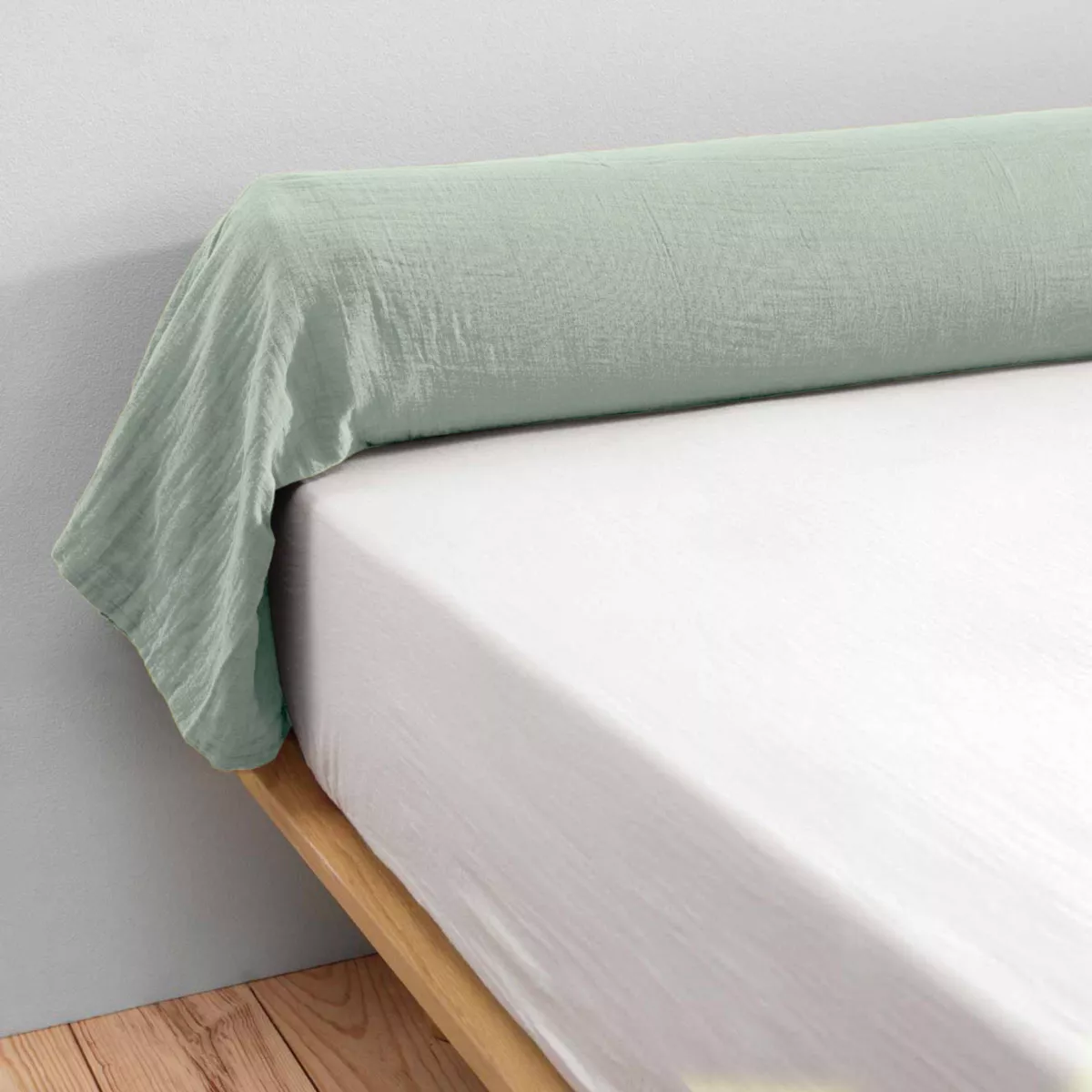 Taie de traversin gaze de coton (L185 cm) Gaïa Vert eucalyptus
