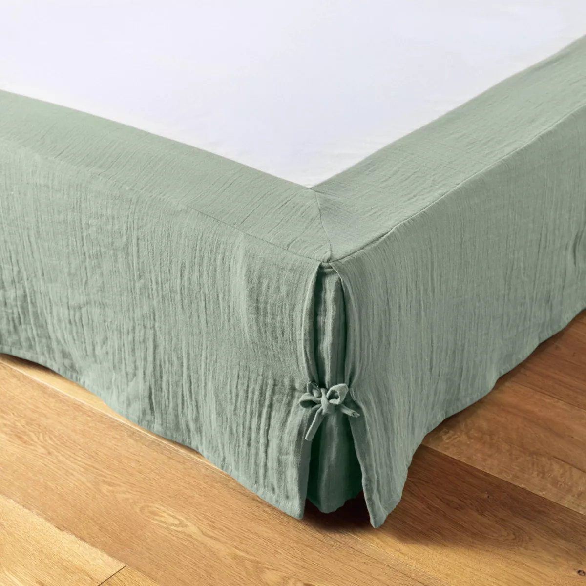 Faldón para somier de gasa de algodón (180 x 200 cm) Gaïa Verde eucalipto