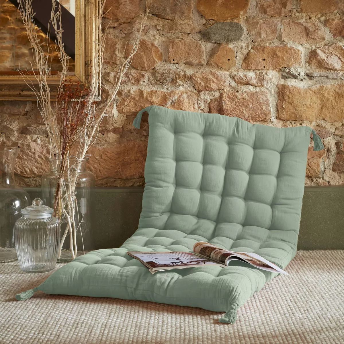 Colchoneta de suelo en gaza de algodón (60 x 120 cm) Gaïa Verde eucalipto