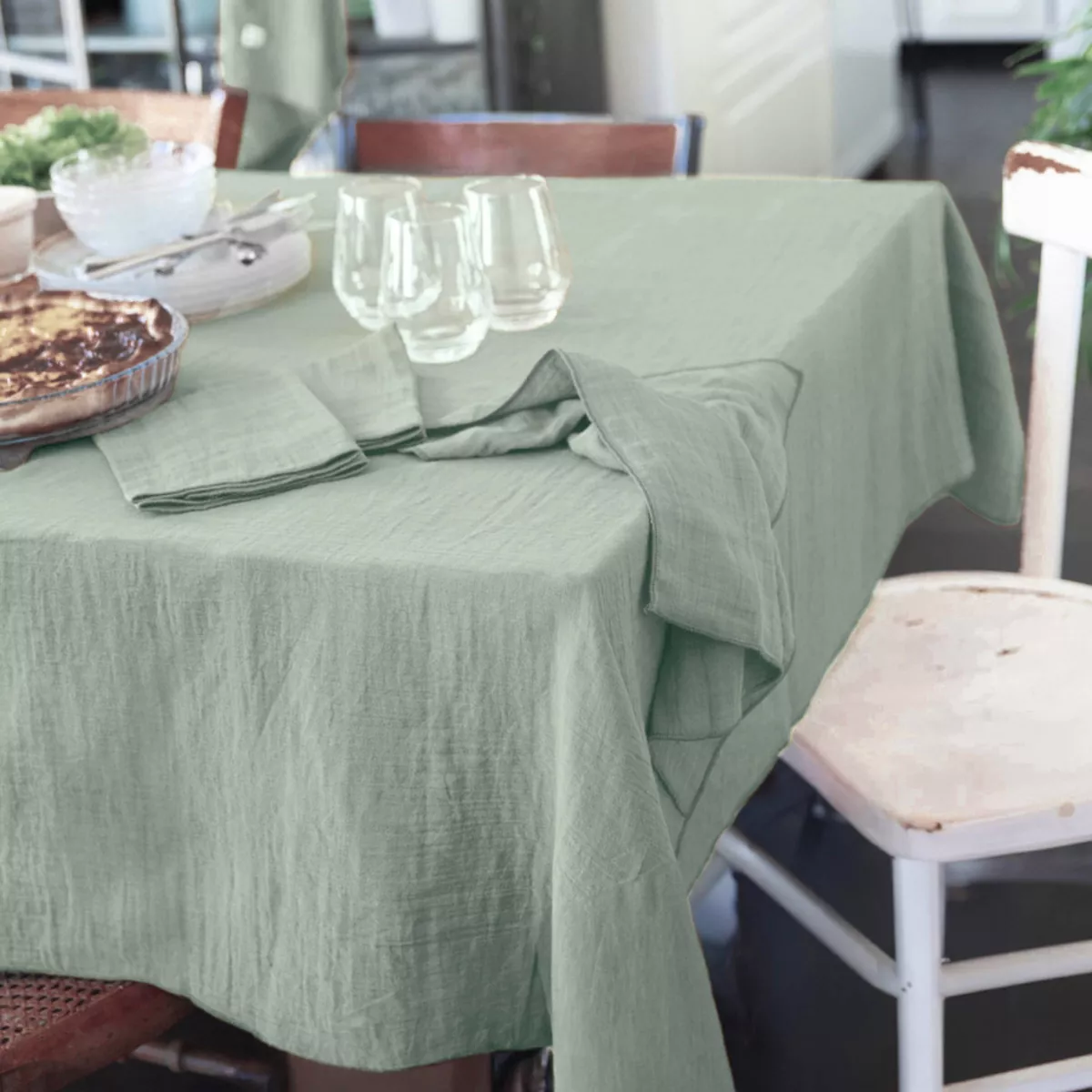 Tovaglia rettangolare in garza di cotone (150 x 350 cm) Gaïa Verde eucalipto