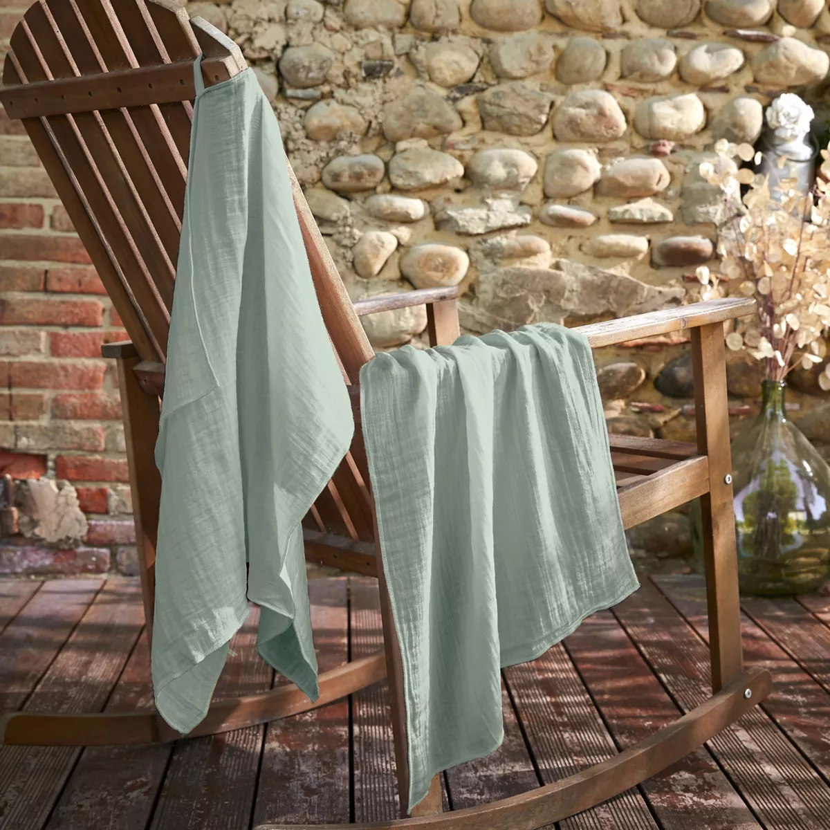 Lot de 2 essuie-mains gaze de coton (70 cm) Gaïa Vert eucalyptus