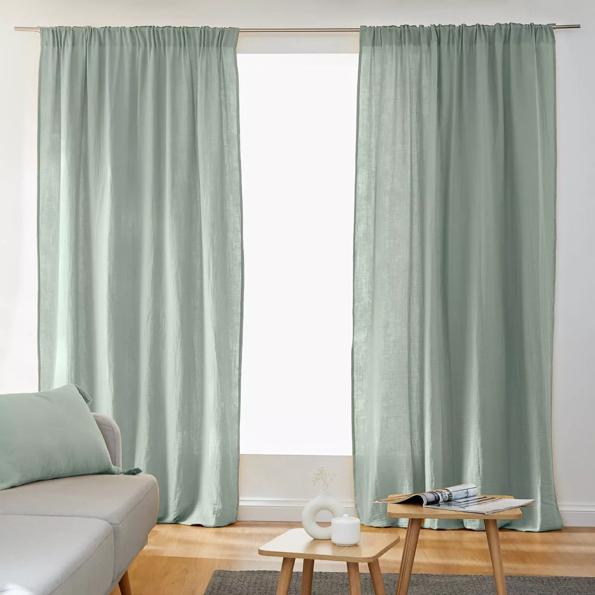 Tenda in  garza di cotone a passanti nascosti (140 x 240 cm) Gaïa Verde eucalypto