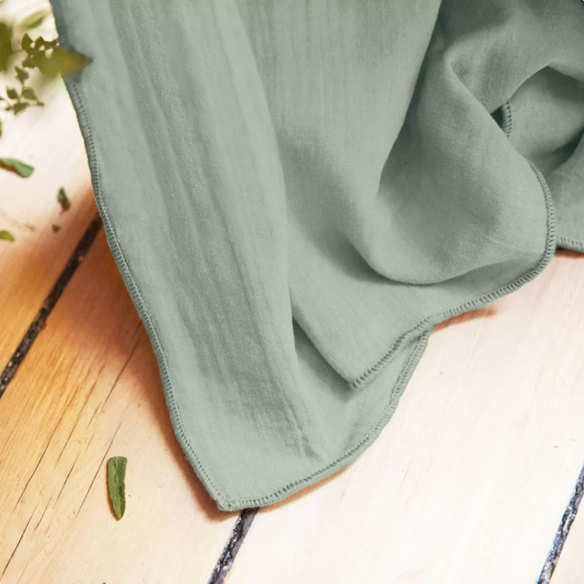 Rideau gaze de coton galon fronceur (140 x 240 cm) Gaïa Vert eucalyptus