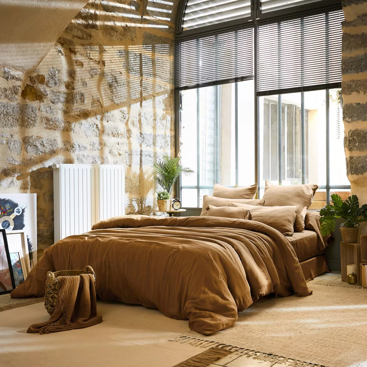 Musselin-Bettbezug (240 x 220 cm) Gaïa Camel